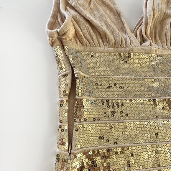 Arden B. Gold sequin beige stretchy knit bodycon dress SM - Picture 5 of 7